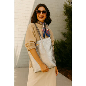Consuela Apollo Basic Grab' N Go Silver Textured Metallic Tote Bag NWT